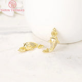 2PCS 8x16MM 24K Brass Zircon Fish Charm Pendants DIY Jewelry Making