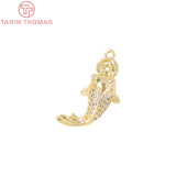 2PCS 8x16MM 24K Brass Zircon Fish Charm Pendants DIY Jewelry Making