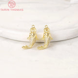 2PCS 8x16MM 24K Brass Zircon Fish Charm Pendants DIY Jewelry Making