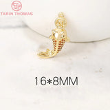 2PCS 8x16MM 24K Brass Zircon Fish Charm Pendants DIY Jewelry Making
