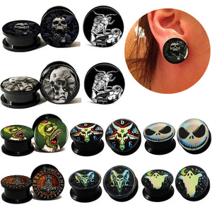 2PCS Skull Ear Gauge Plugs 4-16mm Flesh Tunnel Stretcher Dilatacione