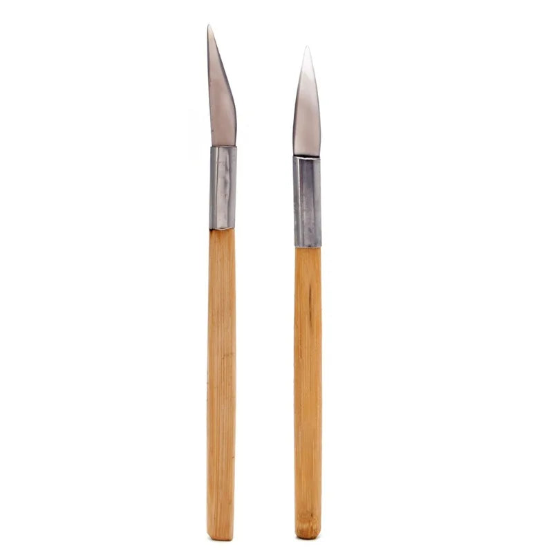 2PCS Agate Burnisher Silver Jewellery Tool with Bamboo Iron Handle