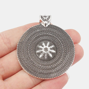 2PCS Antique Boho Large Round Snowflake Flower Charms Pendant
