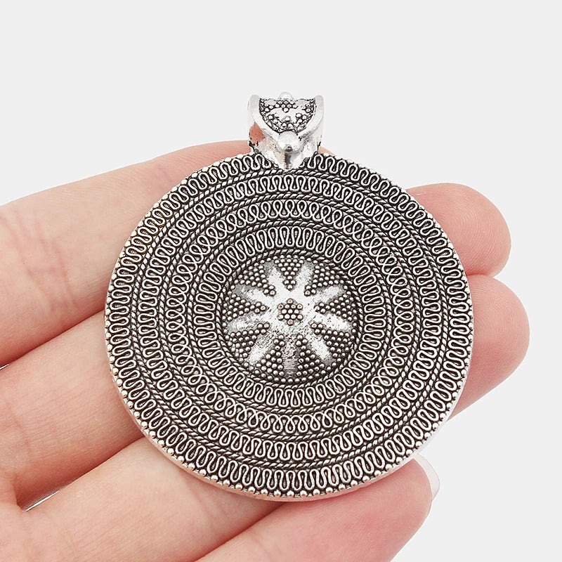 2PCS Antique Boho Large Round Snowflake Flower Charms Pendant