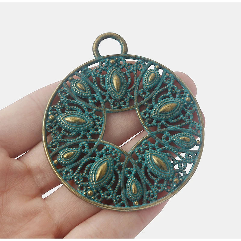 Antique Bronze Greek Patina Peacock Feather Charms Pendants