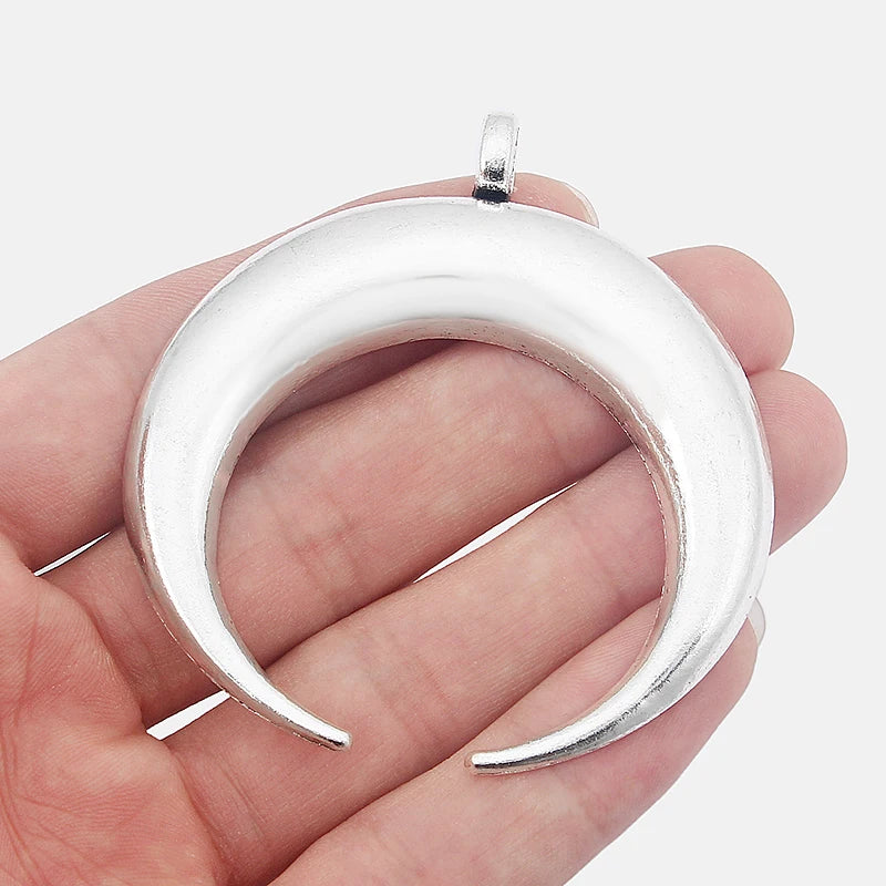 2PCS Antique Large Ox Horn Crescent Moon Charms Pendants Jewelry Findings