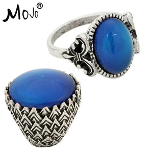 2PCS Antique Silver Changing Mood Rings Set For Women/Men