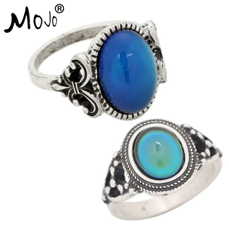2PCS Antique Silver Plated Mood Rings Set For Women/Men 008-006
