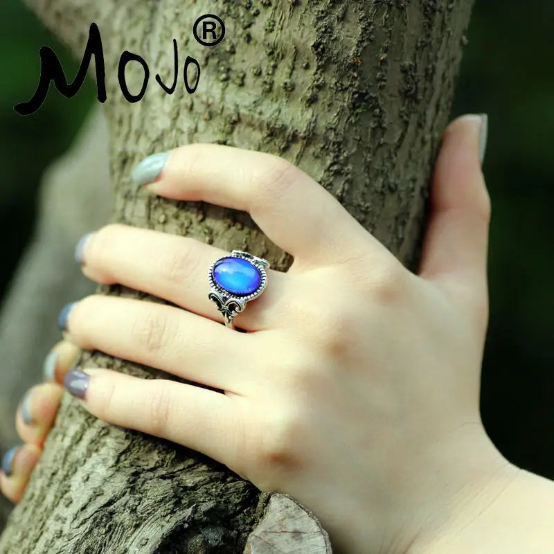 2PCS Antique Silver Mood Rings Set For Women/Men