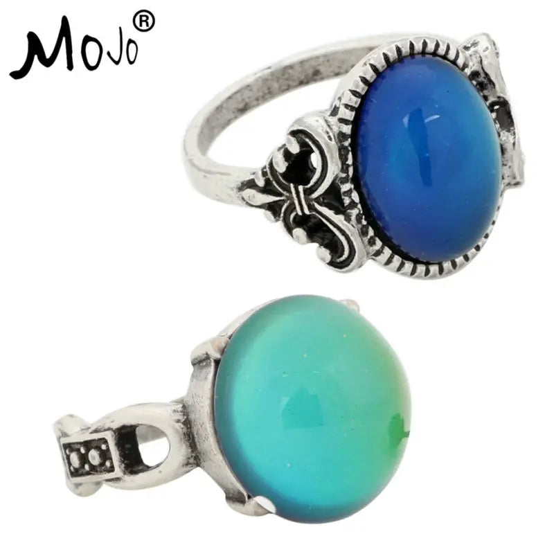 2PCS Antique Silver Mood Rings Set For Women/Men