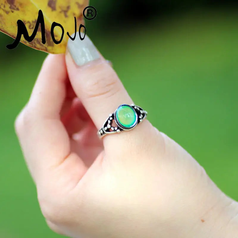 2PCS Antique Silver Plated Mood Rings Set For Women/Men 008-006