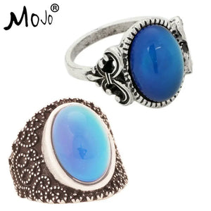 2PCS Antique Silver Plated Mood Rings Set For Women/Men