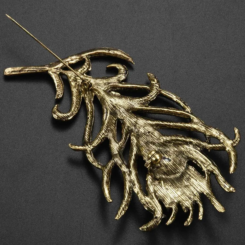 Ballet Angel Girl Rhinestone Brooch Pins Set, Vintage Bronze Feather Brooch