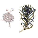 Ballet Angel Girl Rhinestone Brooch Pins Set, Vintage Bronze Feather Brooch