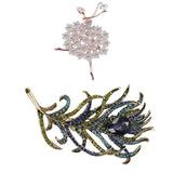 Ballet Angel Girl Rhinestone Brooch Pins Set, Vintage Bronze Feather Brooch