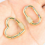 2PCS CZ Micro Pave Crystal Zirconia Clasp Lock Carabiner Pave Lock Heart/Oval