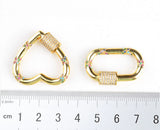 2PCS CZ Micro Pave Crystal Zirconia Clasp Lock Carabiner Pave Lock Heart/Oval