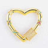 2PCS CZ Micro Pave Crystal Zirconia Clasp Lock Carabiner Pave Lock Heart/Oval
