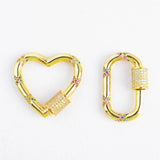 2PCS CZ Micro Pave Crystal Zirconia Clasp Lock Carabiner Pave Lock Heart/Oval