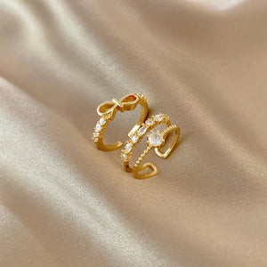 Zircon Bow Tie Open Ring Crystal Finger Adjustable Wedding Jewelry