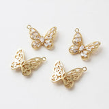 2PCS Butterfly Zircon Pendant 14k Plated for DIY Earrings Necklace