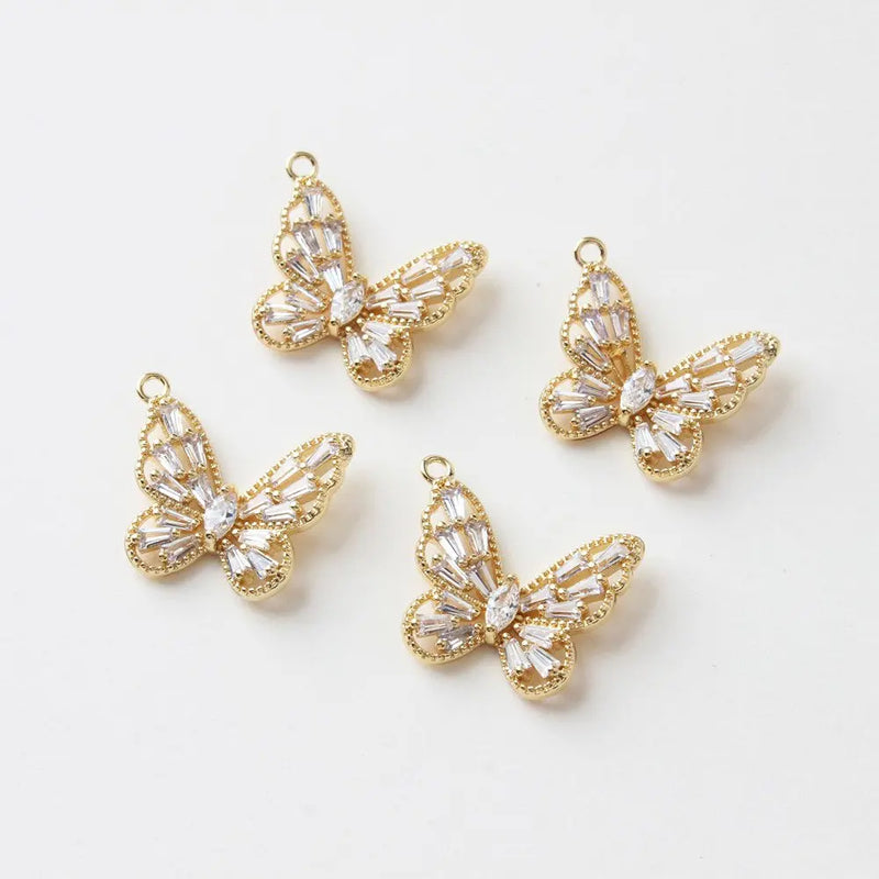 2PCS Butterfly Zircon Pendant 14k Plated for DIY Earrings Necklace