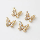 2PCS Butterfly Zircon Pendant 14k Plated for DIY Earrings Necklace