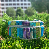 2PCS Chakra Bracelet Multicolor Natural Stone Wrap Leather Jewelry