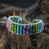 2PCS Chakra Bracelet Multicolor Natural Stone Wrap Leather Jewelry