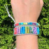 2PCS Chakra Bracelet Multicolor Natural Stone Wrap Leather Jewelry