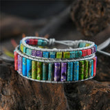 2PCS Chakra Bracelet Multicolor Natural Stone Wrap Leather Jewelry