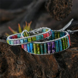 2PCS Chakra Bracelet Multicolor Natural Stone Wrap Leather Jewelry