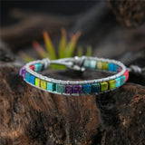 2PCS Chakra Bracelet Multicolor Natural Stone Wrap Leather Jewelry