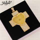 Cross Pendant Base With Rhinestone Bezel 30mm Heart Blank Tray