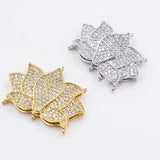 2PCS CZ Micro Flower Clasp 28x37mm 3 Strands Golden Plated