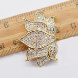 2PCS CZ Micro Flower Clasp 28x37mm 3 Strands Golden Plated