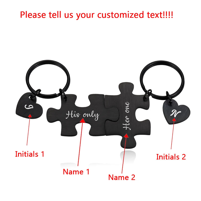 Personalized Jigsaw Shape Couple Keychain Gift for Men Women