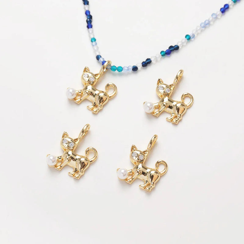 2PCS Dainty Cat Pendants 14k Plated for Jewelry Making DIY Hand Brass