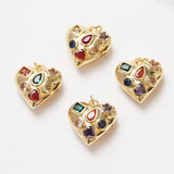2PCS Zircon Heart Charms for Jewelry Making DIY Brass 14k Plated 17mm