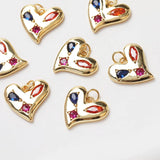 2PCS Zircon Heart Charms for Jewelry Making DIY Brass 14k Plated 17mm