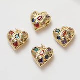 2PCS Zircon Heart Charms for Jewelry Making DIY Brass 14k Plated 17mm