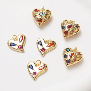2PCS Zircon Heart Charms for Jewelry Making DIY Brass 14k Plated 17mm