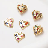 2PCS Zircon Heart Charms for Jewelry Making DIY Brass 14k Plated 17mm