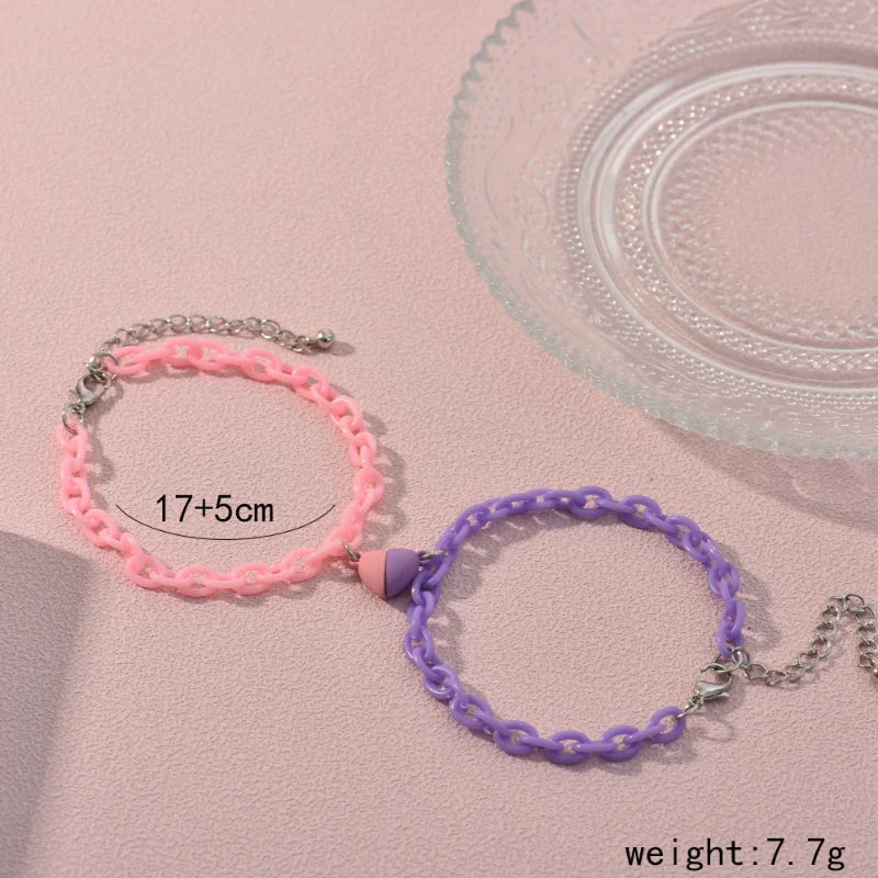 2PCS Magnet Heart Charm Couple Bracelet Vintage Friendship Jewelry