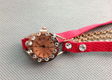 Punk Rhinestone Red Wrap Bracelet Watch Wristwatch