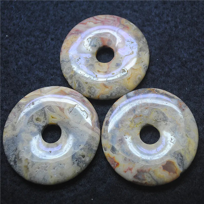2PCS Women's Crazy Agate Stone Donuts Shape Pendants 50MM DIY Jewelry Findings