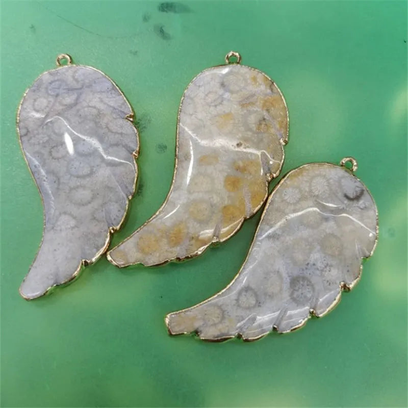2PCS Women's Pendants Nature Semi Precious Stone Wing Shape 50X25MM