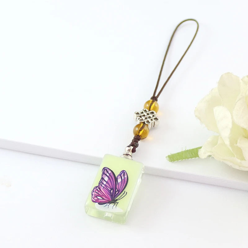 2PCS Fillable Luminous Crystal Vials Pendant Key chain Urn Cremation Jewelry