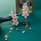 2PCS Floral Fairy Hairpin Tassel Pearl Barrettes Chinese Hanfu Hair Access