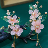 2PCS Floral Fairy Hairpin Tassel Pearl Barrettes Chinese Hanfu Hair Access